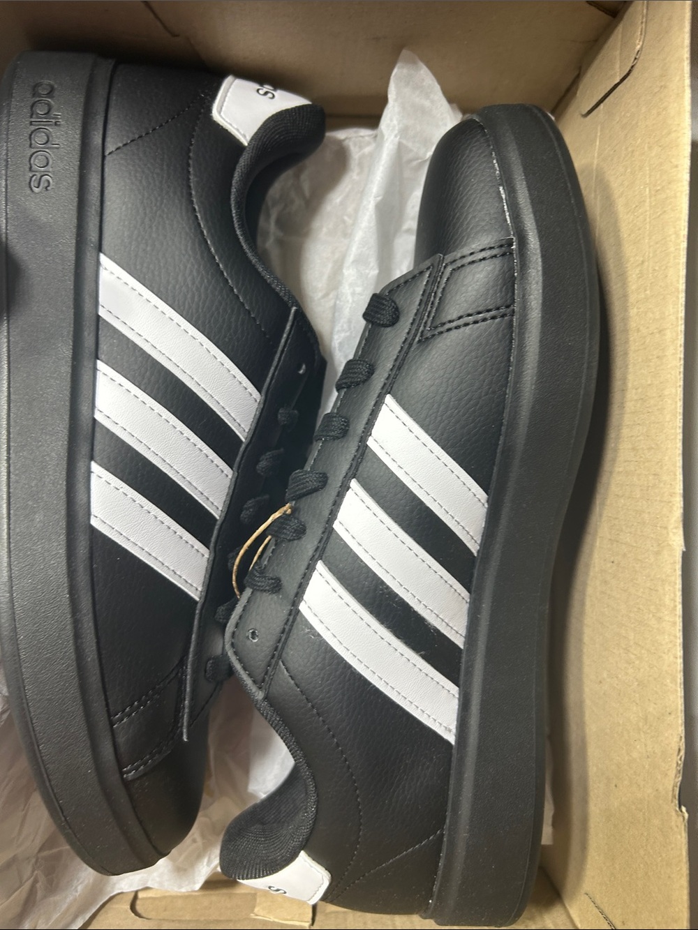 adidas Black and White Low-Top Sneakers with Three Stripes